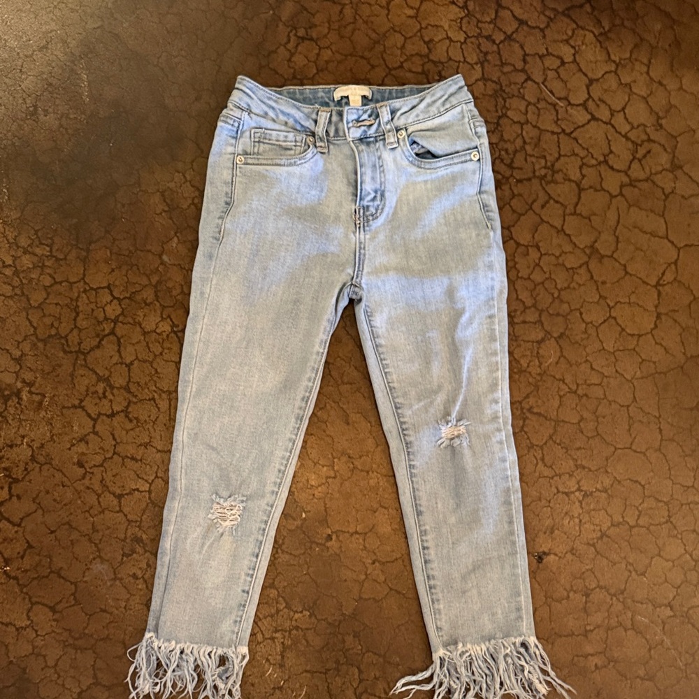 Chelsea & Violet Light Blue Cropped Fringe Jeans